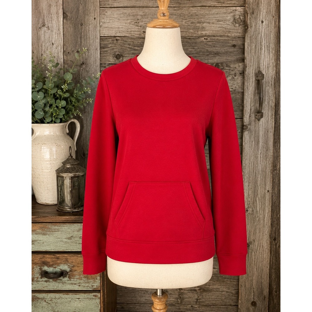 T by Talbots Red Kangaroo Pocket Sweatshirt Women's L Ponte Athleisure Pullover